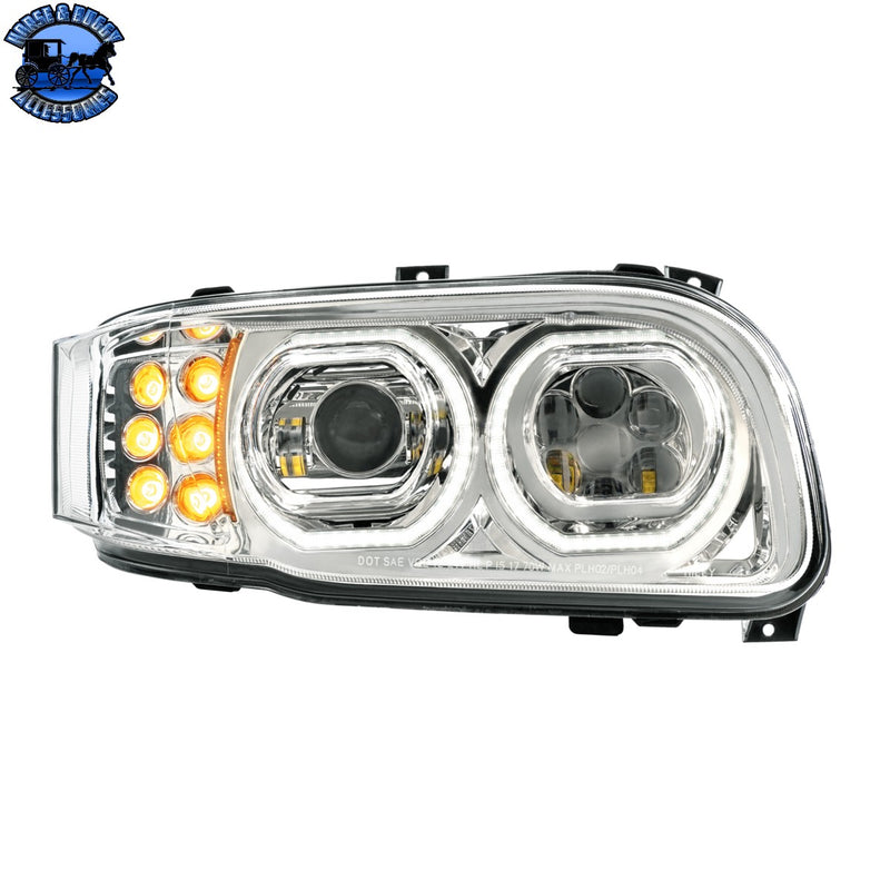 High Power 10 LED Headlight With 10 LED Turn & 100 LED Halo For 2008-2024 Peterbilt 389 (Choose Side and Color)