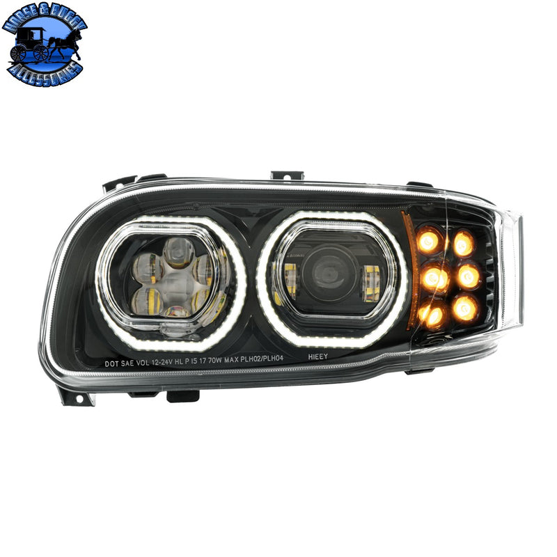 High Power 10 LED Headlight With 10 LED Turn & 100 LED Halo For 2008-2024 Peterbilt 389 (Choose Side and Color)