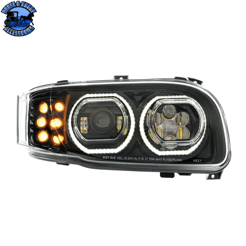 High Power 10 LED Headlight With 10 LED Turn & 100 LED Halo For 2008-2024 Peterbilt 389 (Choose Side and Color)