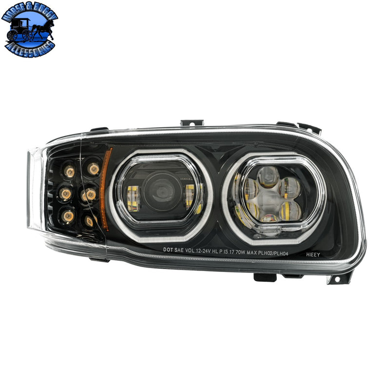 High Power 10 LED Headlight With 10 LED Turn & 100 LED Halo For 2008-2024 Peterbilt 389 (Choose Side and Color)