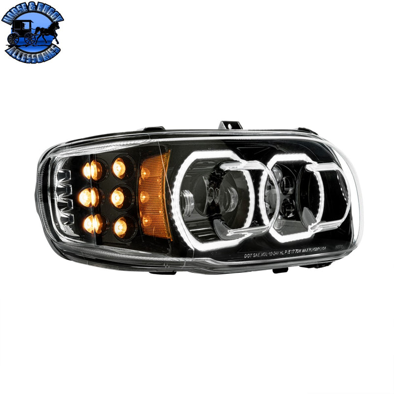 High Power 10 LED Headlight With 10 LED Turn & 100 LED Halo For 2008-2024 Peterbilt 389 (Choose Side and Color)