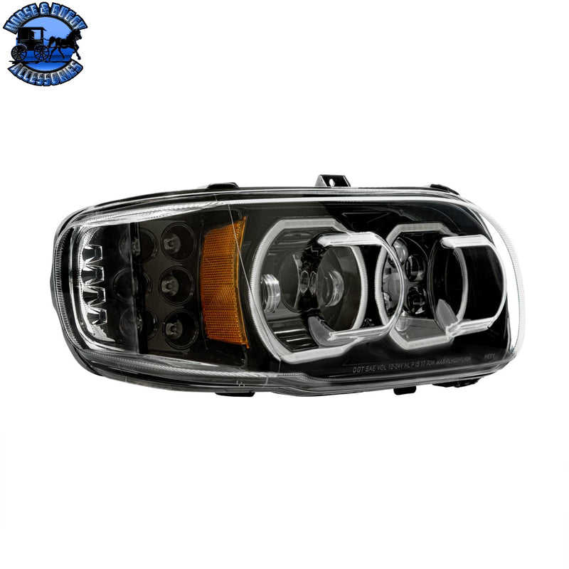 High Power 10 LED Headlight With 10 LED Turn & 100 LED Halo For 2008-2024 Peterbilt 389 (Choose Side and Color)