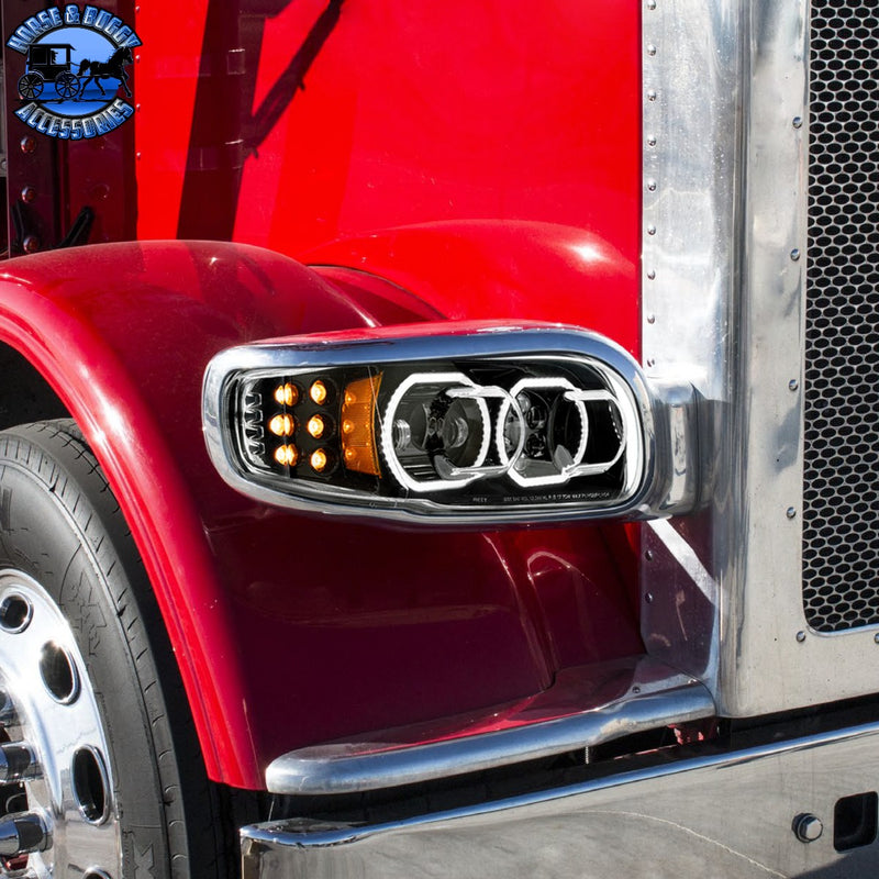 High Power 10 LED Headlight With 10 LED Turn & 100 LED Halo For 2008-2024 Peterbilt 389 (Choose Side and Color)