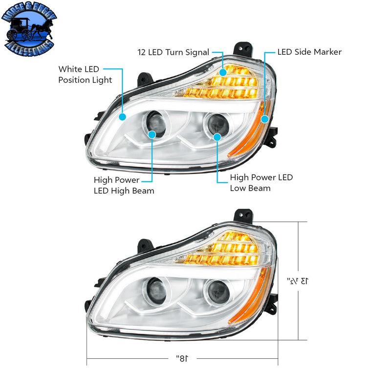32Chrome 8 LED Projection Headlight For 2013-2021 Kenworth T680-Driver #32904