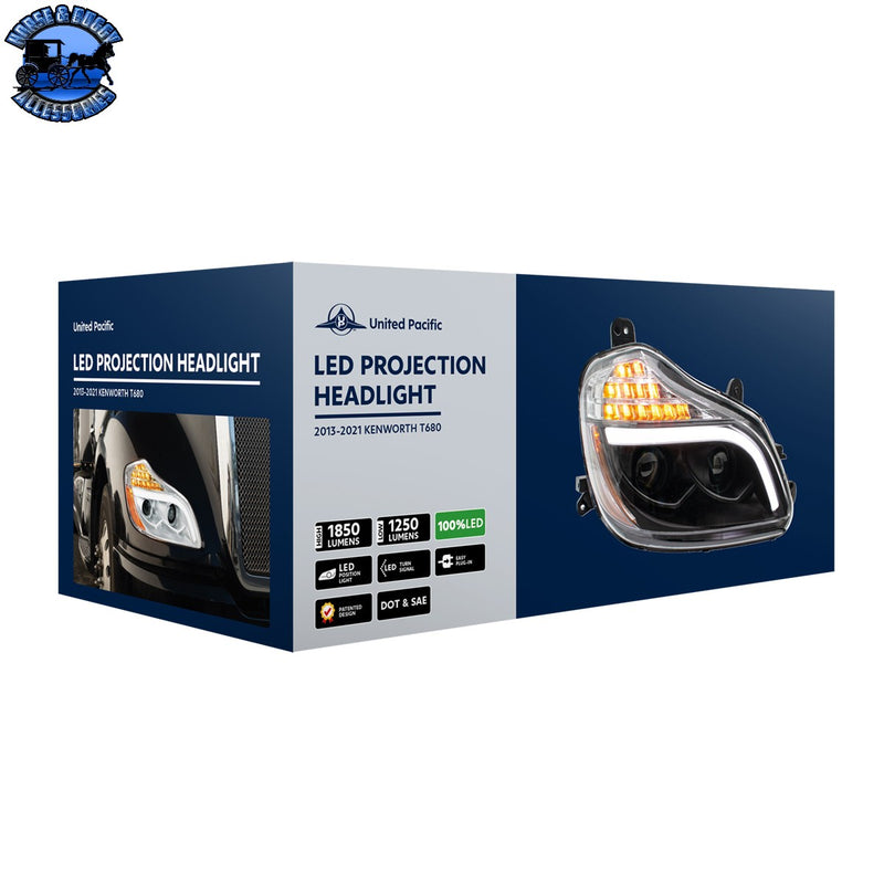 32Chrome 8 LED Projection Headlight For 2013-2021 Kenworth T680-Driver #32904