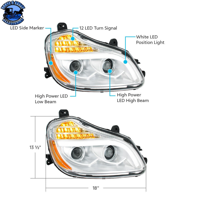 Chrome 8 LED Projection Headlight For 2013-2021 Kenworth T680-Passenger #32905