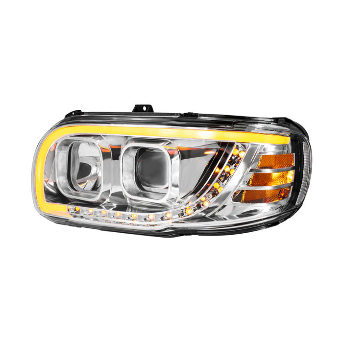 Gray Chrome & Blackout Projection Headlight With LED Turn Signal & Light Bar For 2008-2024 Peterbilt 389 HEADLIGHT driver (chrome),passenger (chrome,driver (blackout),passenger (blackout)