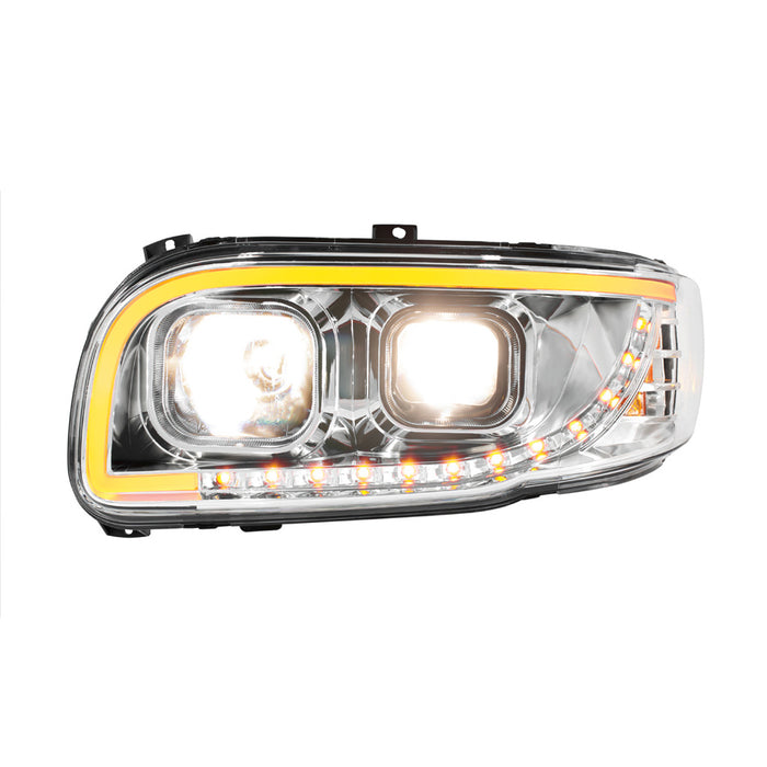 Light Gray Chrome & Blackout Projection Headlight With LED Turn Signal & Light Bar For 2008-2024 Peterbilt 389 HEADLIGHT driver (chrome),passenger (chrome,driver (blackout),passenger (blackout)