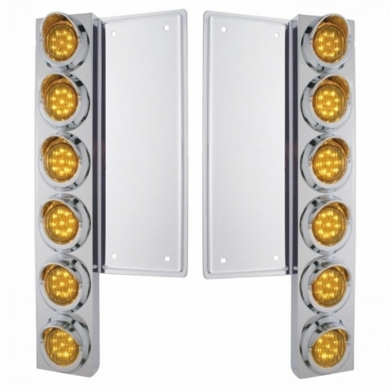 FL SS Front Air Cleaner Bracket W/12X 9 LED 2" Lights & Visors -Amber LED & Lens (Pair)