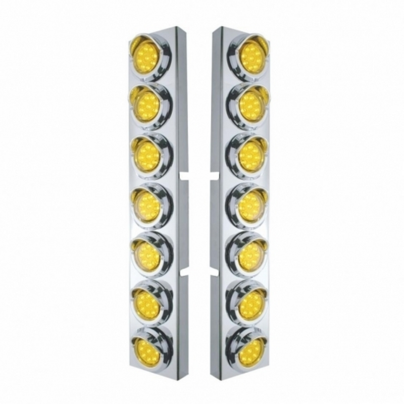 SS Front Air Cleaner Bracket With 14X 9 Amber LED 2" Lights & Visors Bezel For KW Trucks -Amber Lens