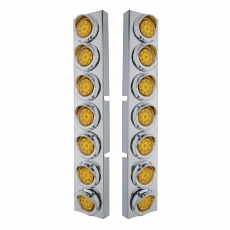 SS Front Air Cleaner Bracket With 14X 9 Amber LED 2" Reflector Lights & Visors For KW Trucks-Amber Lens
