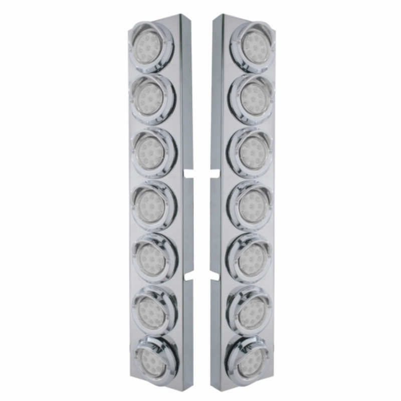 SS Front Air Cleaner Bracket With 14X 9 Amber LED 2" Reflector Lights & Visors For KW Trucks-Clear Lens