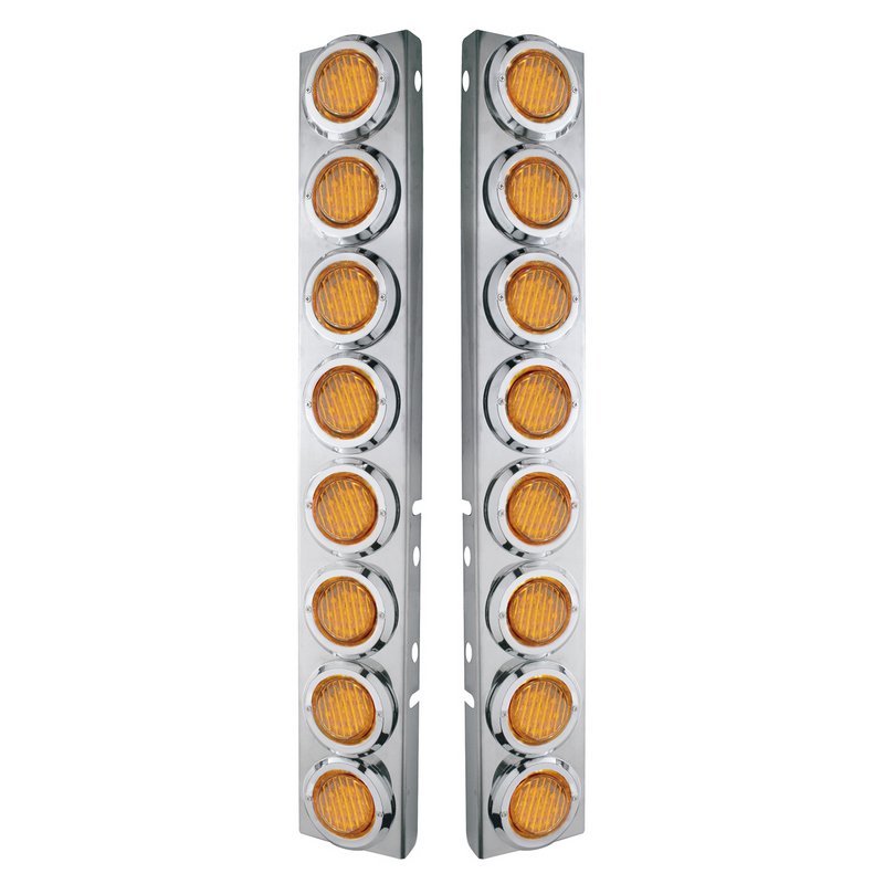 SS Front Air Cleaner Bracket With 16X 9 LED 2" Lights & Bezels For Peterbilt-Amber LED & Lens