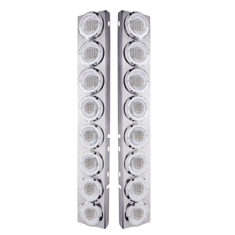 SS Front Air Cleaner Bracket With 16X 9 LED 2" Lights & Bezels For Peterbilt-Amber LED/Clear Lens
