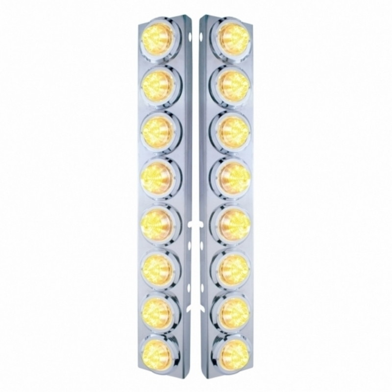 SS Front Air Cleaner Bracket With 16X 9 LED 2" Beehive Lights & Bezels For Peterbilt-Amber LED/Clear Lens