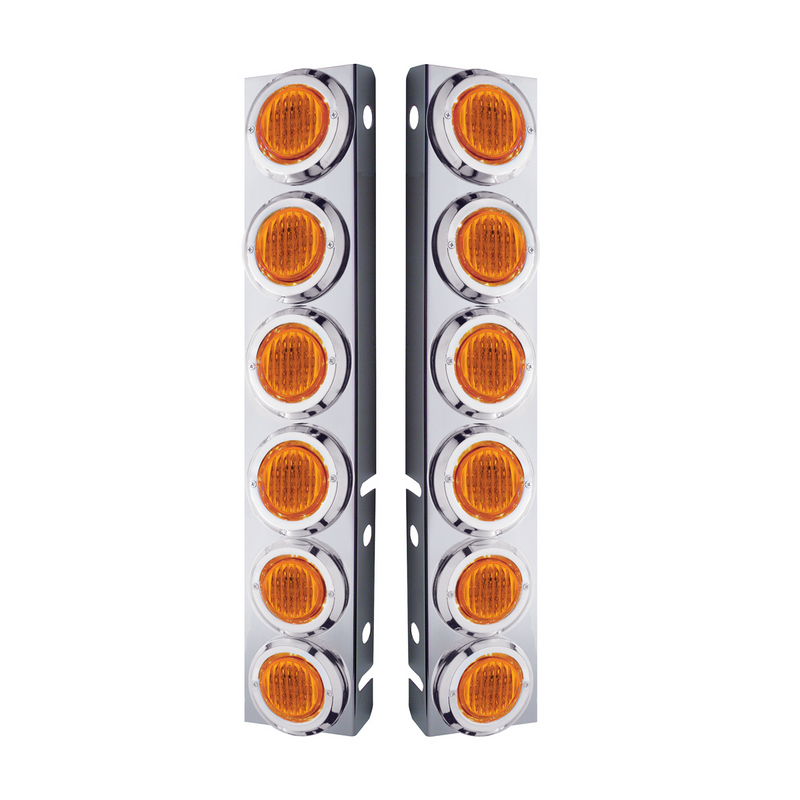 SS Front Air Cleaner Bracket With 12X 9 LED 2" Lights & Bezels For Peterbilt-Amber LED & Lens