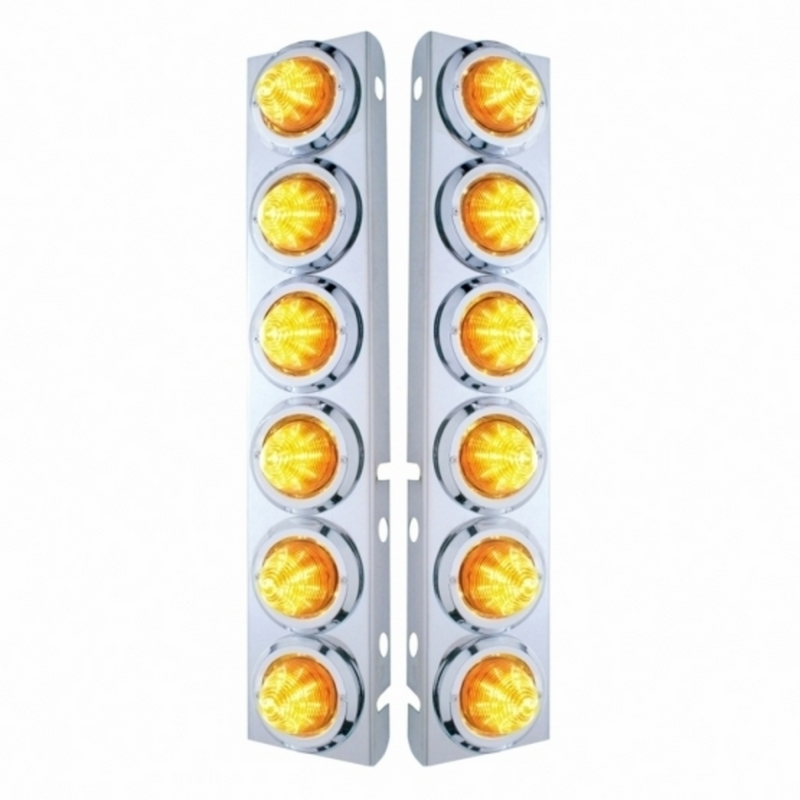 SS Front Air Cleaner Bracket With 12X 9 LED 2" Beehive Lights & Bezels For Peterbilt-Amber LED & Lens