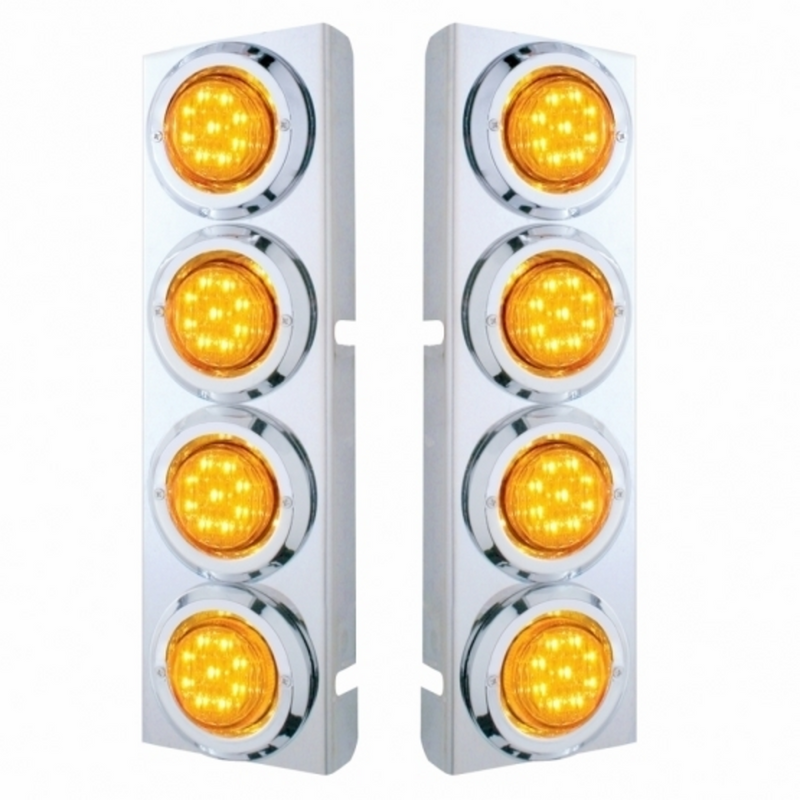 SS Front Air Cleaner Bracket With 8X 9 LED 2" Lights & Bezels For Peterbilt-Amber LED & Lens