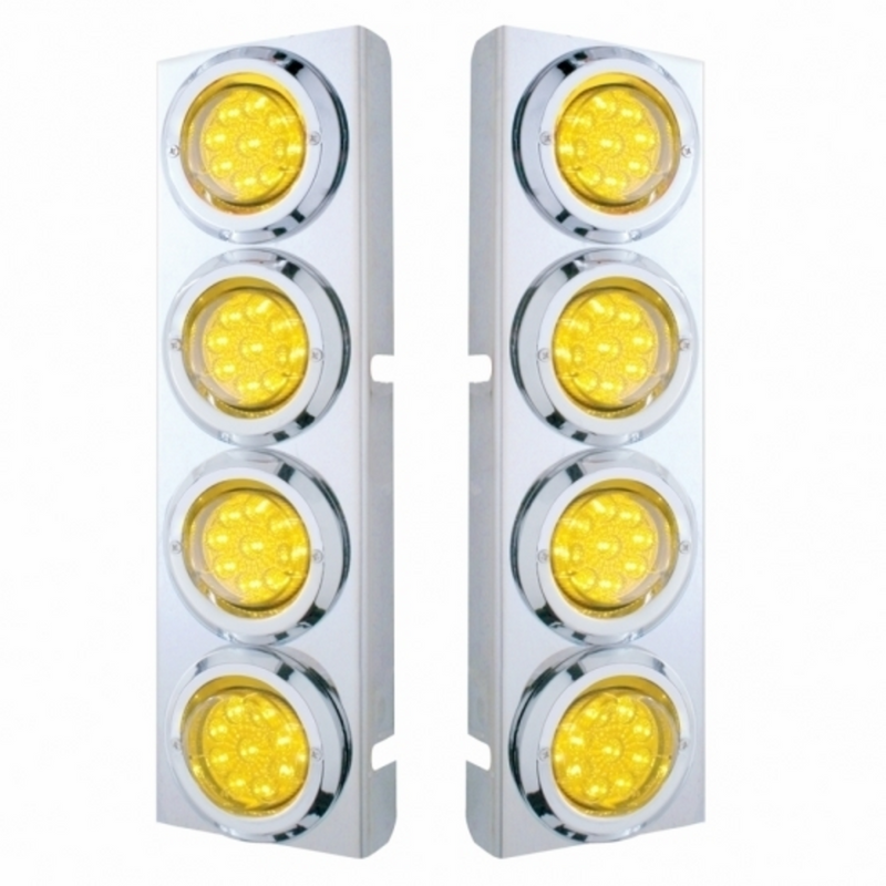 SS Front Air Cleaner Bracket With 8X 9 LED 2" Reflector Lights & Bezels For Peterbilt -Amber LED & Lens