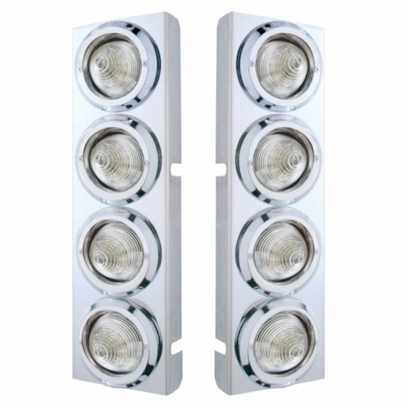 SS Front Air Cleaner Bracket With 8X 9 LED 2" Beehive Lights & Bezels For Peterbilt-Amber LED/Clear Lens