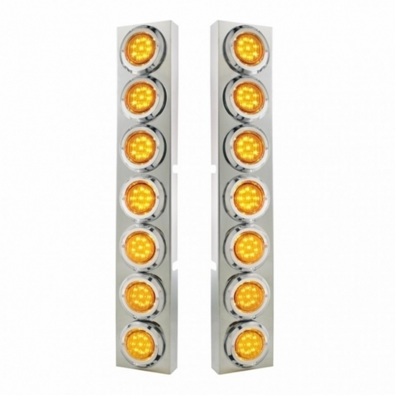 SS Front Air Cleaner Bracket With 14X 9 LED 2" Lights & Bezel For KW Trucks -Amber LED & Lens