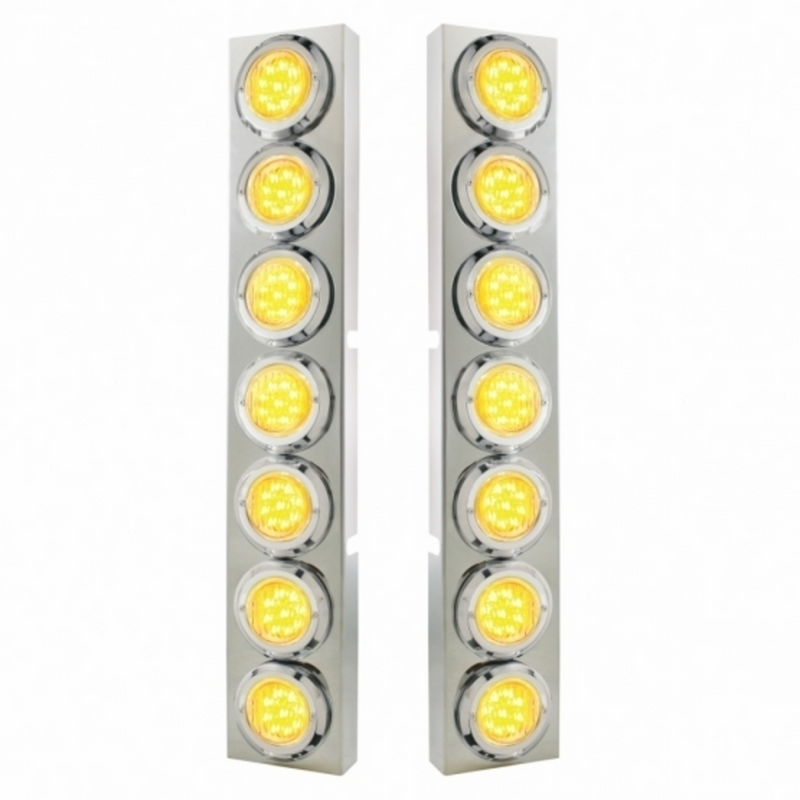 SS Front Air Cleaner Bracket With 14X 9 LED 2" Lights & Bezel For KW Trucks -Amber LED/Clear Lens
