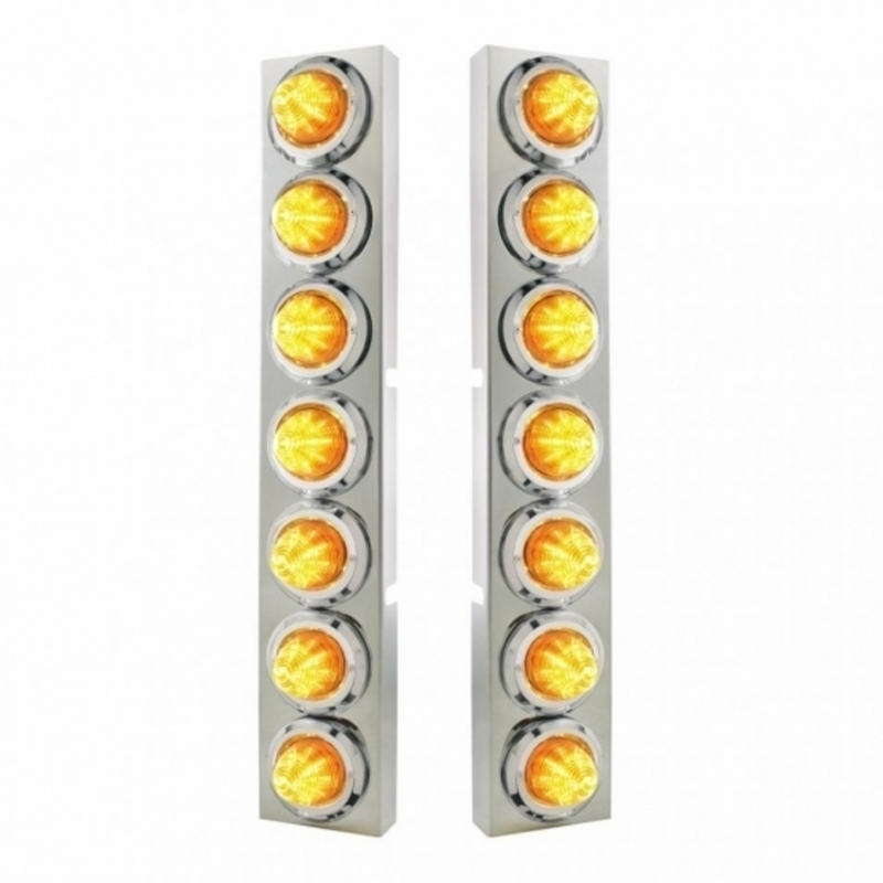 SS Front Air Cleaner Bracket With 14X 9 Amber LED 2" Beehive Lights & Bezels For KW Trucks -Amber Lens
