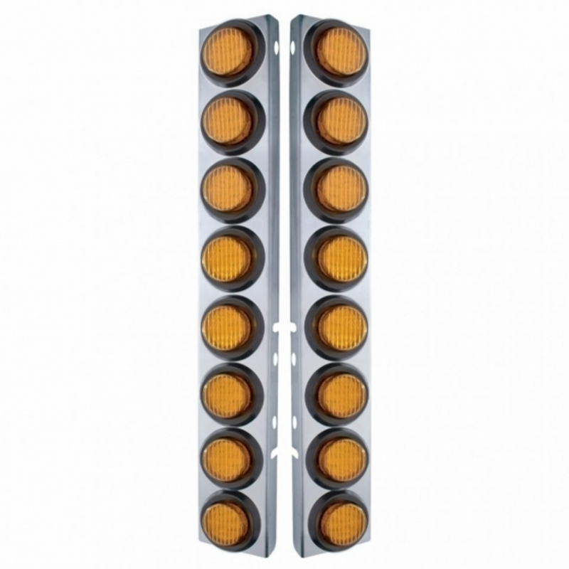 SS Front Air Cleaner Bracket With 16X 9 LED 2" Lights For Peterbilt-Amber LED & Lens