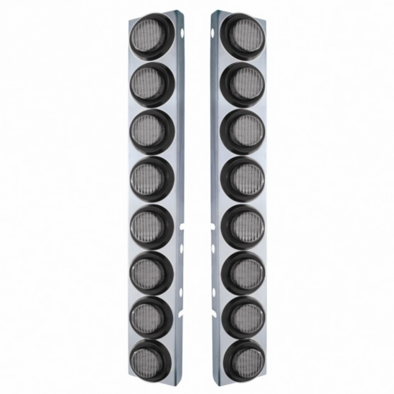 SS Front Air Cleaner Bracket With 16X 9 LED 2" Lights For Peterbilt-Amber LED/Clear Lens