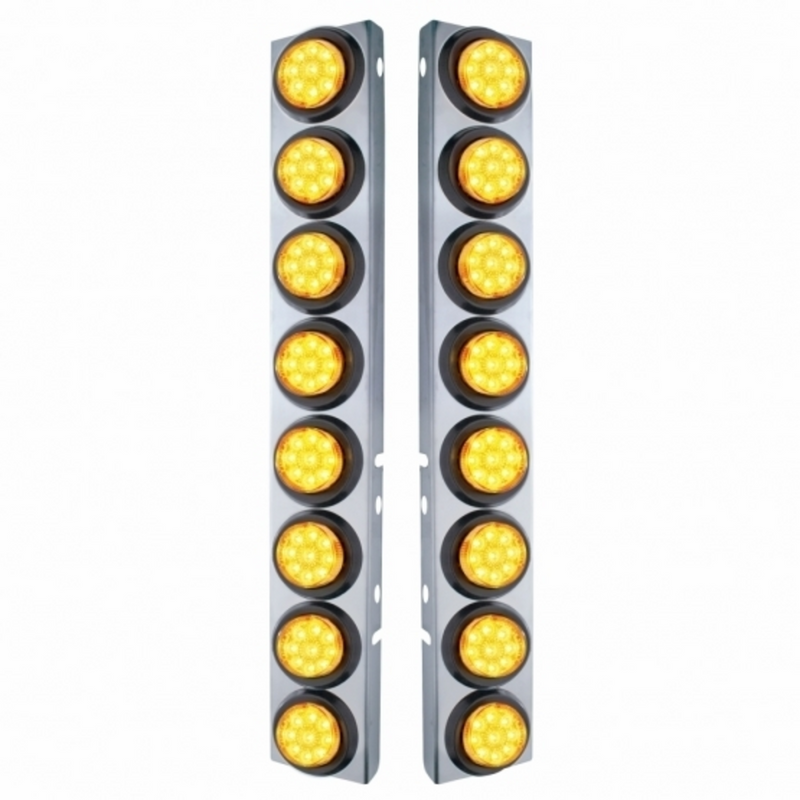 SS Front Air Cleaner Bracket With 16X 9 LED 2" Reflector Lights For Peterbilt-Amber LED & Lens