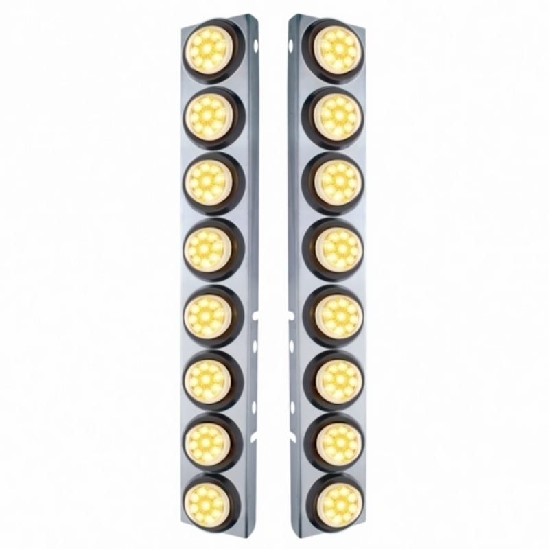 SS Front Air Cleaner Bracket With 16X 9 LED 2" Reflector Lights For Peterbilt-Amber LED/Clear Lens