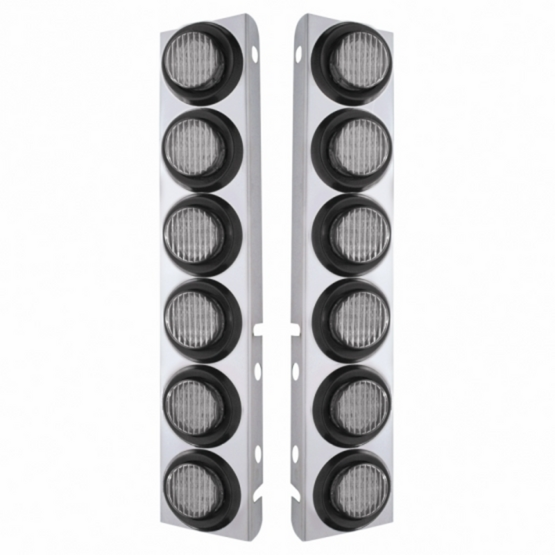 SS Front Air Cleaner Bracket With 12X 9 LED 2" Lights For Peterbilt-Amber LED/Clear Lens