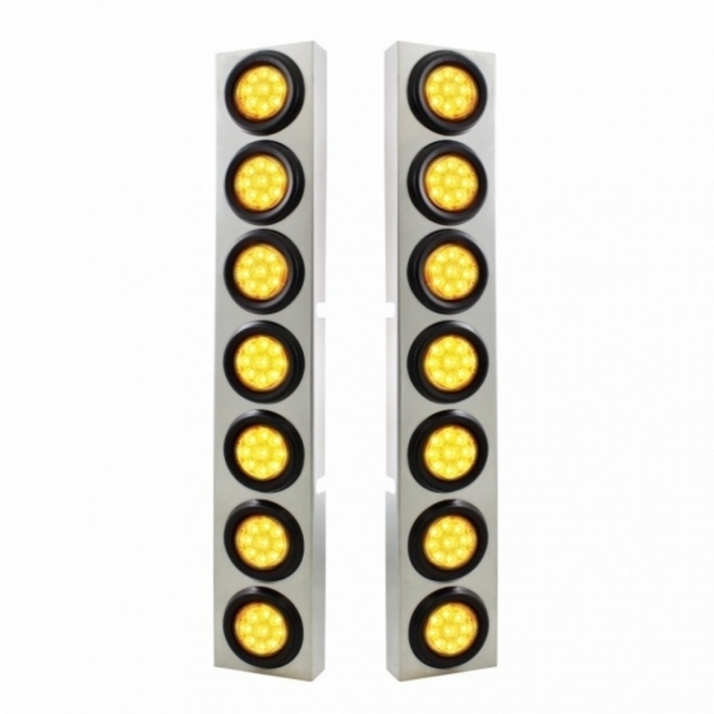 SS Front Air Cleaner Bracket With 14X 9 Amber LED 2" Reflector Lights For KW Trucks -Amber Lens