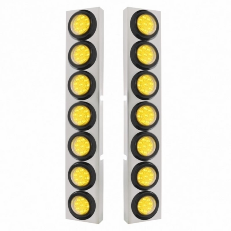 SS Front Air Cleaner Bracket With 14X 9 Amber LED 2" Reflector Lights For KW Trucks -Clear Lens