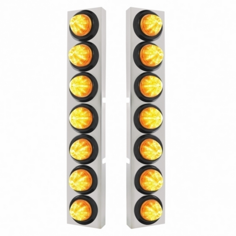 SS Front Air Cleaner Bracket With 14X 9 LED 2" Beehive Lights Bezel For KW Trucks -Amber LED & Lens