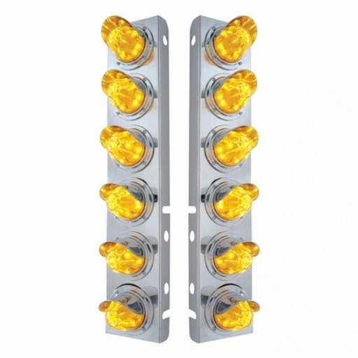 UP-33914 SS Front Air Cleaner Bracket With 12X 11 LED Watermelon Lights & Visors For Peterbilt-Amber LED & Lens
