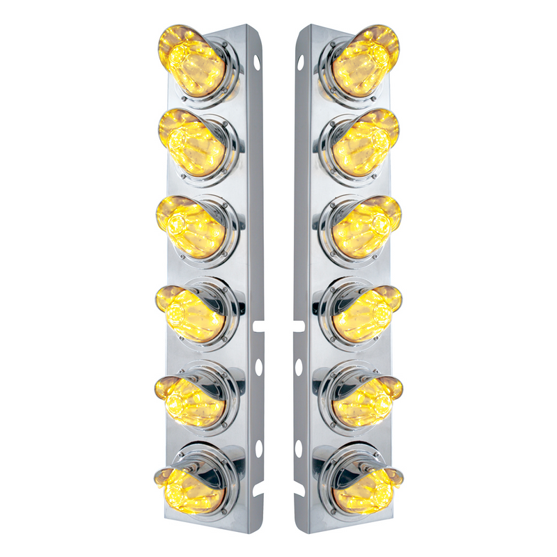 UP-33915 SS Front Air Cleaner Bracket With 12X 11 LED Watermelon Lights & Visors For Peterbilt-Amber LED/Clear Lens