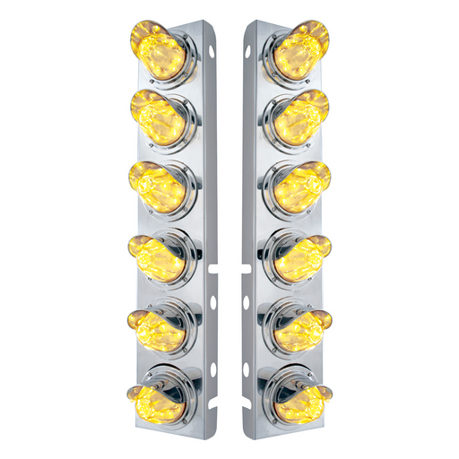 UP-33915 SS Front Air Cleaner Bracket With 12X 11 LED Watermelon Lights & Visors For Peterbilt-Amber LED/Clear Lens