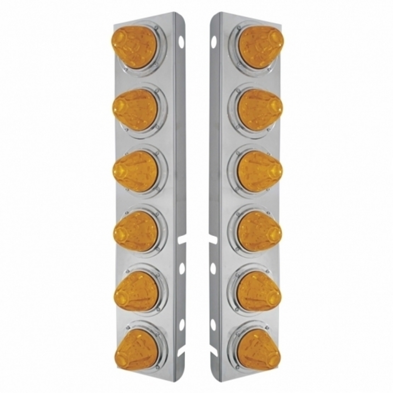 UP-33920 SS Front Air Cleaner Bracket With 12X 11 LED Watermelon Lights & Bezels For Peterbilt-Amber LED & Lens