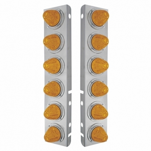 UP-33920 SS Front Air Cleaner Bracket With 12X 11 LED Watermelon Lights & Bezels For Peterbilt-Amber LED & Lens