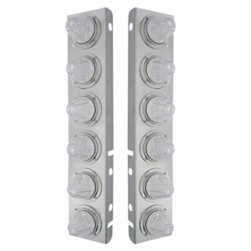 UP-33921 SS Front Air Cleaner Bracket With 12X 11 LED Watermelon Lights & Bezels For Peterbilt-Amber LED/Clear Lens