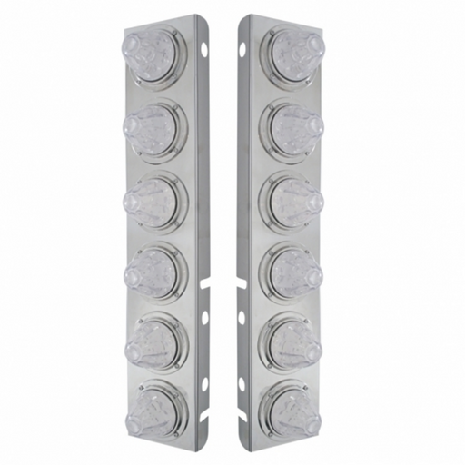 UP-33921 SS Front Air Cleaner Bracket With 12X 11 LED Watermelon Lights & Bezels For Peterbilt-Amber LED/Clear Lens