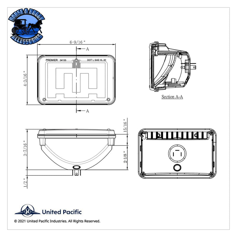 UP-34135 ULTRALIT - Heated 4" X 6" LED Headlight With Polycarbonate Lens & Housing - Low Beam