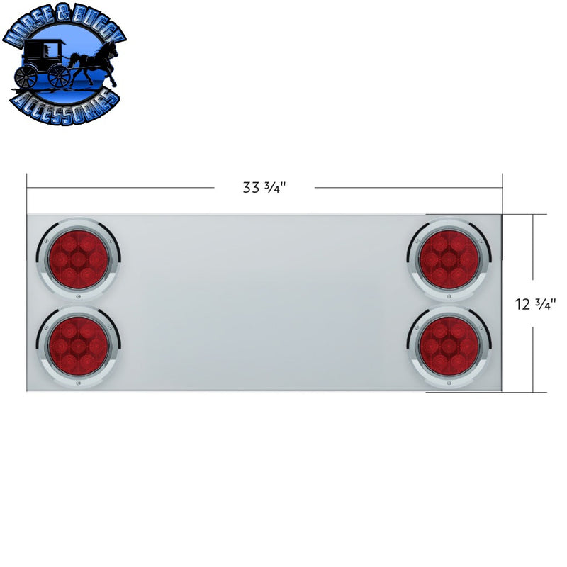 UP-34150 33-3/4" Stainless Rear Center Panel With Four 7 LED 4" Light & Bezel (No LP Holes)- Red LED/Red Lens - CS REAR CENTER PANEL Light Gray