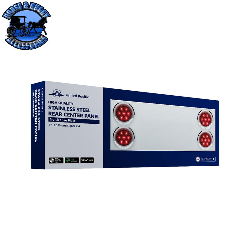 UP-34150 33-3/4" Stainless Rear Center Panel With Four 7 LED 4" Light & Bezel (No LP Holes)- Red LED/Red Lens - CS REAR CENTER PANEL Midnight Blue