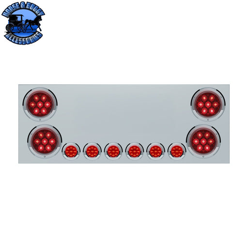 UP-34152 SS Rear Center Panel With 4X Red LED 4" Light & 6X Red LED 2" Light & Bezel -Red Lens (No LP Holes)-CS REAR CENTER PANEL Gray