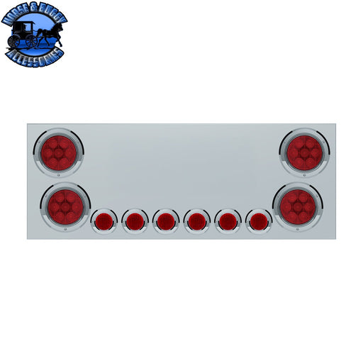 UP-34152 SS Rear Center Panel With 4X Red LED 4" Light & 6X Red LED 2" Light & Bezel -Red Lens (No LP Holes)-CS REAR CENTER PANEL Gray