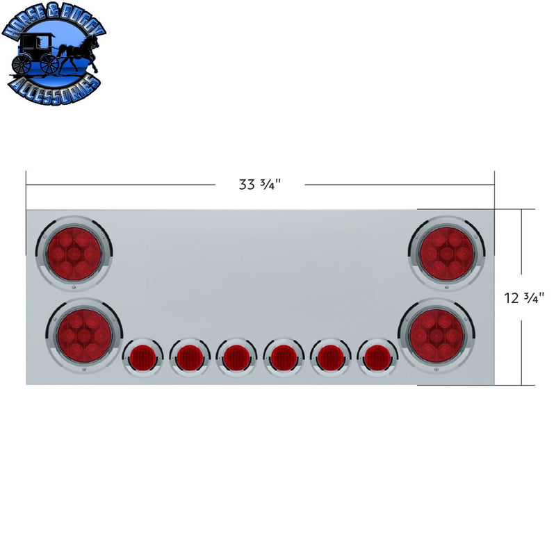 UP-34152 SS Rear Center Panel With 4X Red LED 4" Light & 6X Red LED 2" Light & Bezel -Red Lens (No LP Holes)-CS REAR CENTER PANEL Gray
