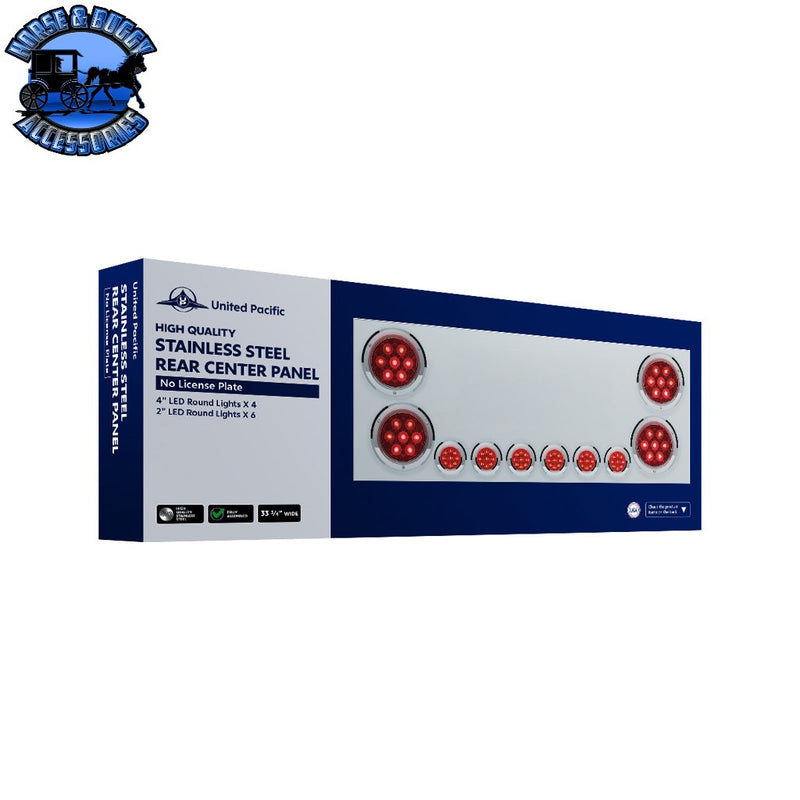 UP-34152 SS Rear Center Panel With 4X Red LED 4" Light & 6X Red LED 2" Light & Bezel -Red Lens (No LP Holes)-CS REAR CENTER PANEL Midnight Blue