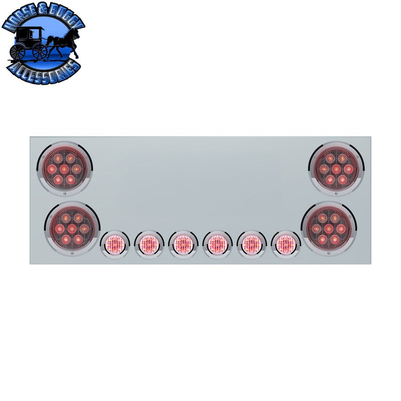 SS Rear Center Panel With 4X Red LED 4" Light & 6X Red LED 2" Light & Bezel (No LP Holes)-Clear Lens -CS REAR CENTER PANEL Gray